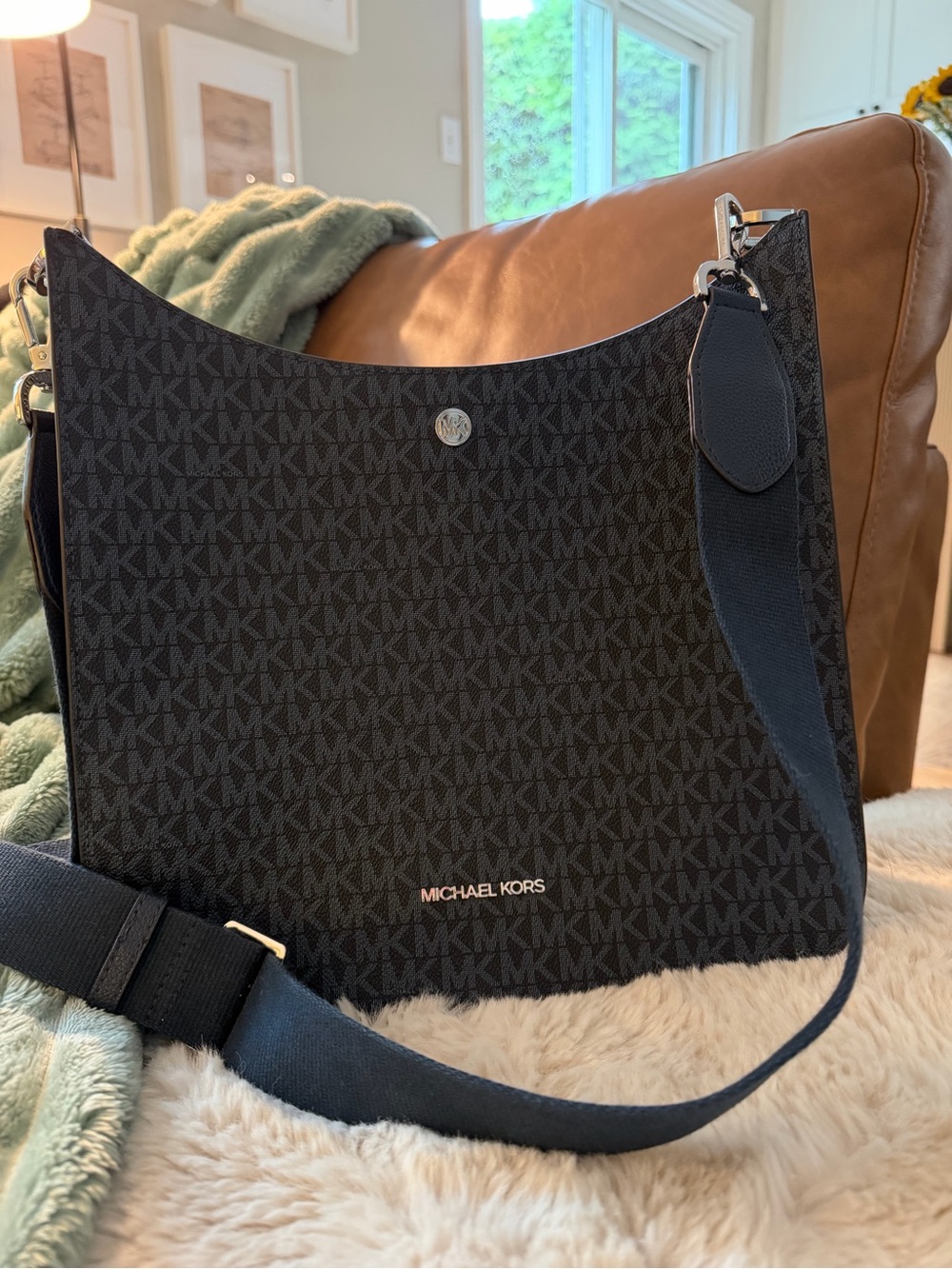 Michael Kors Black Logo-Print Crossbody Hobo Bag